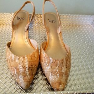 Cork, lace print kitten heels